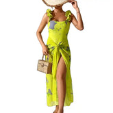Brazilian Yellow Print Ruffle Stroppy Swimsuit